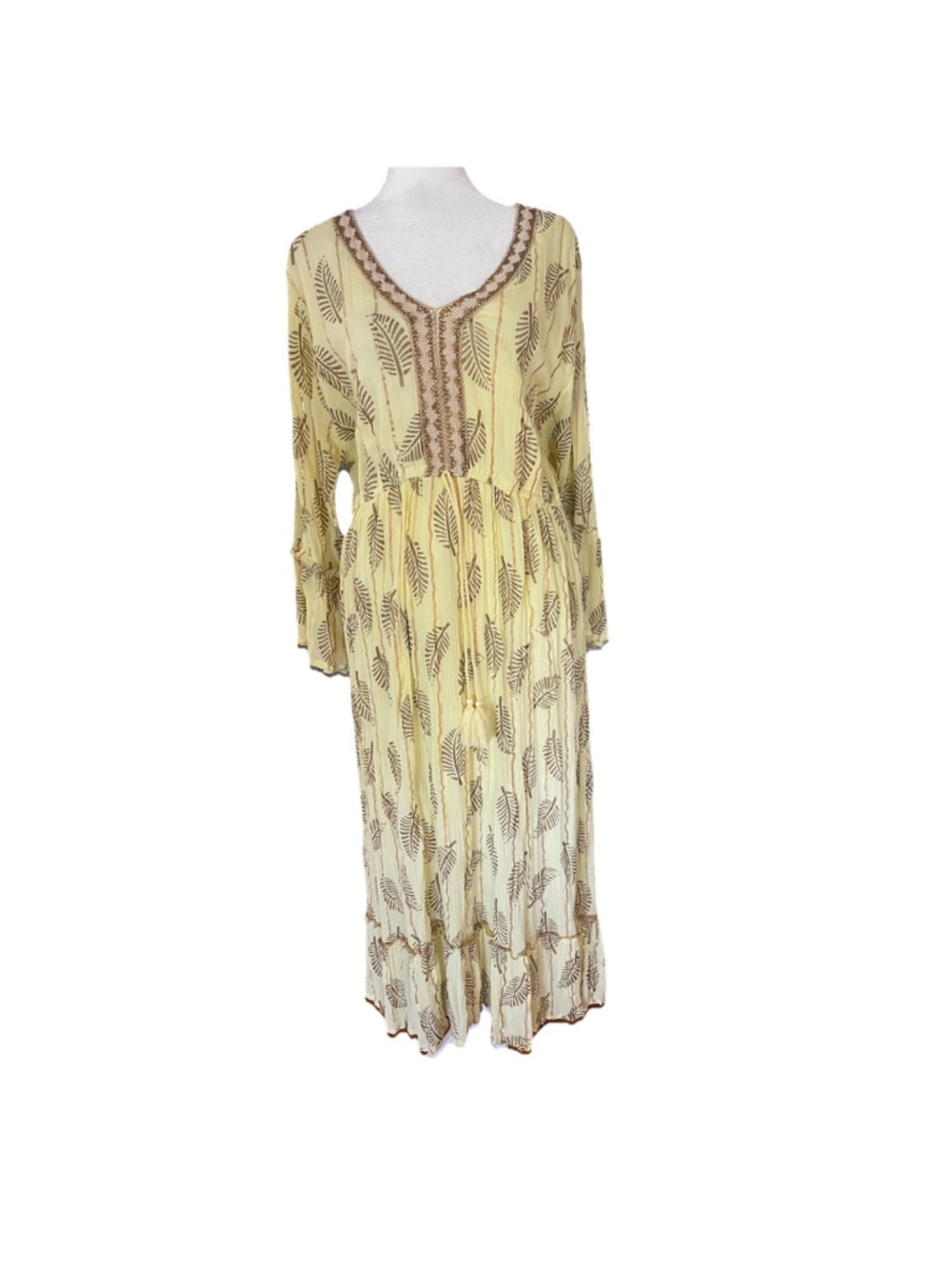 Refined Threads Plus Yellow Gold Metallic Thread Boho Maxi Resort Dress 1X